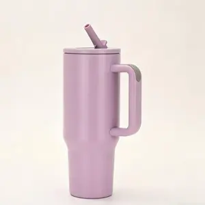 40oz Stainless Steel Tumbler with Comfort Handle - Double Wall Vacuum Insulated Water Bottle, Iced Coffee Cup with Flip Straw, Fits Car Cup Holder, No Sweat Design - Essential for Tailgating, Beach & Commute - Trendy Hydration Gift for Her