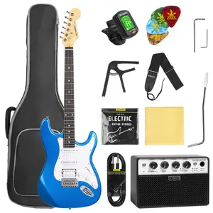 STRICH 39" Electric Guitar Beginner Kit, HSS Pickup, 10W Amp, Bag, Tuner, Capo, Strap, Strings, Cable, Picks - SST-S20 Sapphire Blue