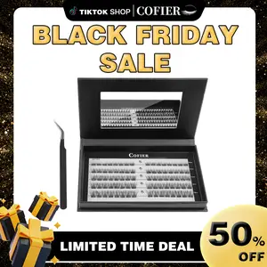 Cofier DIY Lash Kit Press on Lash No Glue Lash Self-Adhesive Eyelash Kit Individual Lashes Beginner Friendly Eyelashes with Tweezers(80/90/120 Pcs)