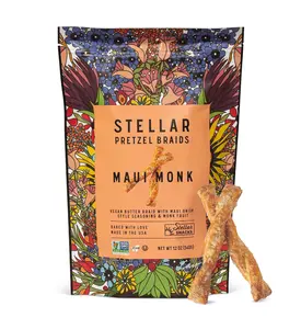 Stellar Snacks Pretzel Braids, Maui Monk, 12 OZ Large Bag - Vegan, Kosher, Non-GMO Rods, Twists, Sticks