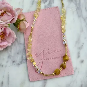 Citrine Stone Necklace Matelasse Chain Jewelry Accessory Citrine Stone Necklace Matelasse Chain Jewelry Accessory