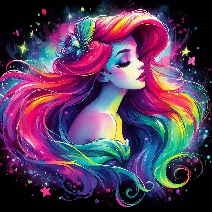 1pcs 5D DIY handcraft diamond painting kit, 5D diamond art set, DIY decoration, rainbow long hair, butterfly, starlight. Diamond painting kit full round drill DIY, mosaic, diamond art, DIY art home decoration, suitable for Halloween and Christmas.