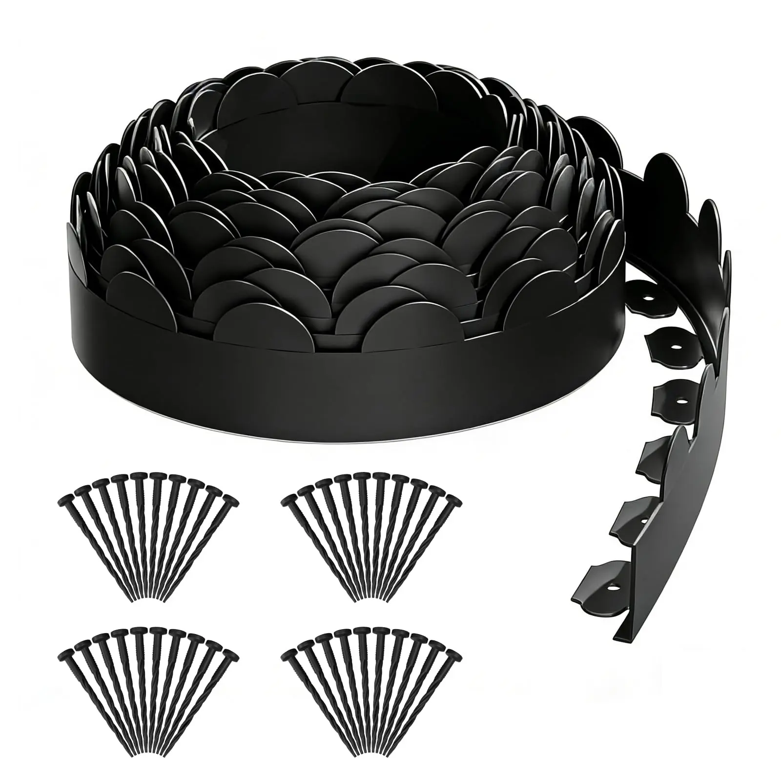Heavy Duty 33ft x 4in Flexible Plastic Landscape Edging Lawn Bordering Kit, Includes 40 Spikes, No-Dig Easy Install, Blocks Weeds, for Grass, Flowerbeds, Black