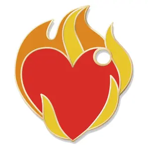 Flame Heart Tag - Cool Pet ID Tag with Free Engraving, 30mm x 30mm, Zinc Alloy Finish, Steel Ring Included, Stylish and Durable for Pet Owners.