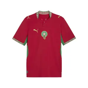 PUMA Mens Morocco Home Henley Neck Short Sleeve Replica Jersey Casual - Red