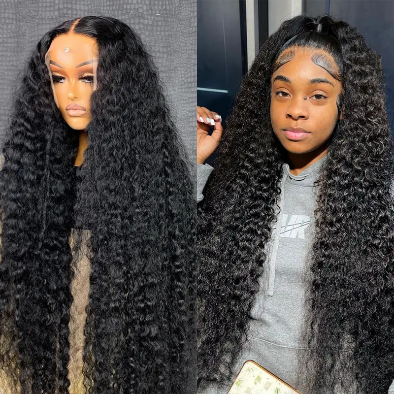 Women's 100% Human Hair Deep Wave Wig - 180 Density, 13x4/13x6 HD Frontal & 5x5/6x4 Closure, Pre-Plucked, Glueless Heat Res, Curled Strands, Natural Black, Natural Look, Female Wear Go