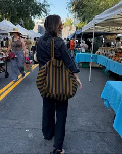 COFFEE & BLACK STRIPED TOTE BAG COFFEE & BLACK STRIPED TOTE BAG
