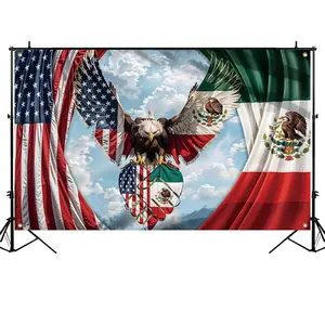 Mexico Flag Eagle Pattern Backdrop, 1 Count Mexican Flag Eagle Design Backdrop, Home Decor for Living Room Bedroom Garden, Party Decoration Supplies