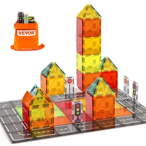 【DealsForYouDays】VEVOR Magnetic Tiles, 56 PCS Magnetic Road Building Blocks for Kids, Magnet Building Set with Storage Bag, STEM Sensory Educational City Construction Stacking Toys Gift for Toddlers Boys Girls Aged 3+