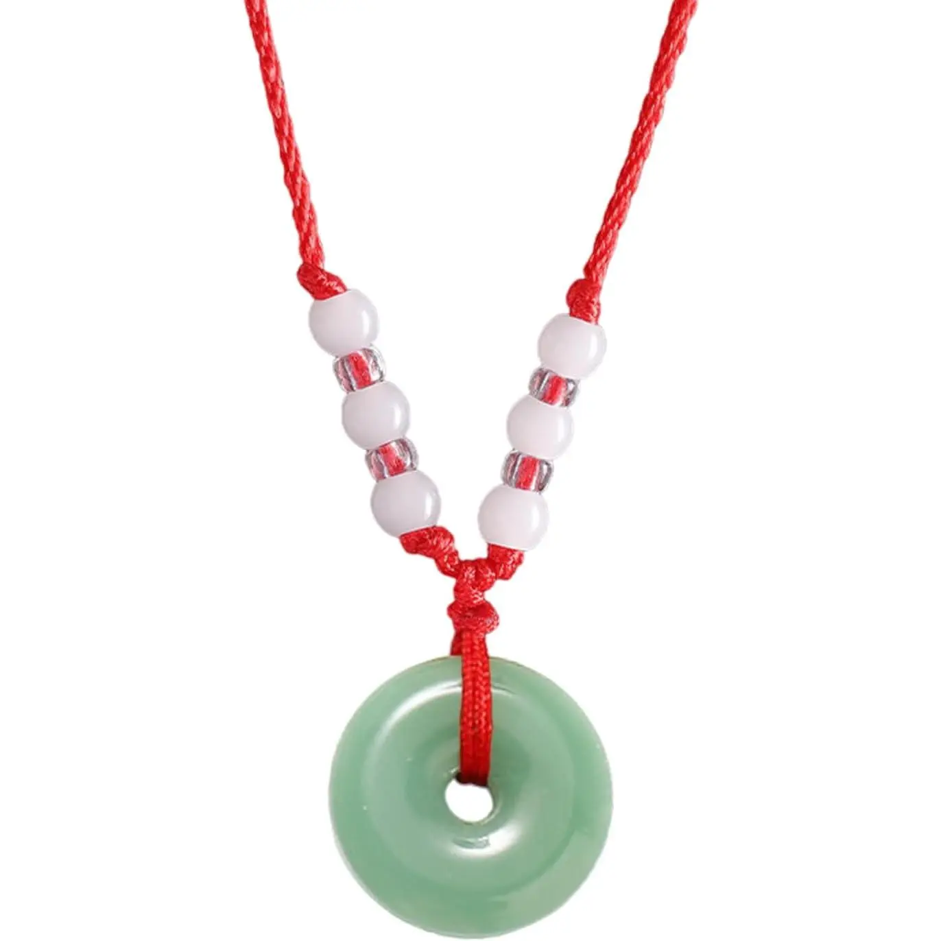 Green Faux Jade Circle Pendant Necklace on an Adjustable Red Rope, Chinese Traditional Luck & Protection Amulet for Men and Women, Daily Wear, Adjustable Rope, Charms & Pendants, Circle Shape, Necklaces For Women, A Light Green+Green Buddha