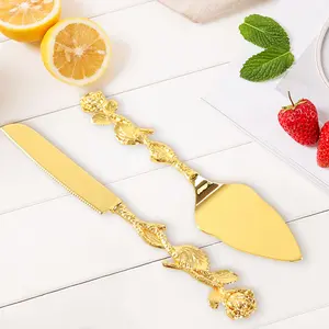 2 Pcs Cake Cutting Set for Wedding, Personalized Gold Cake Knife and Server Set, Custom Cake Serving Set, Engraved Pastry Pie Server Cake Pizza Cutter, Birthday Bridal Gift