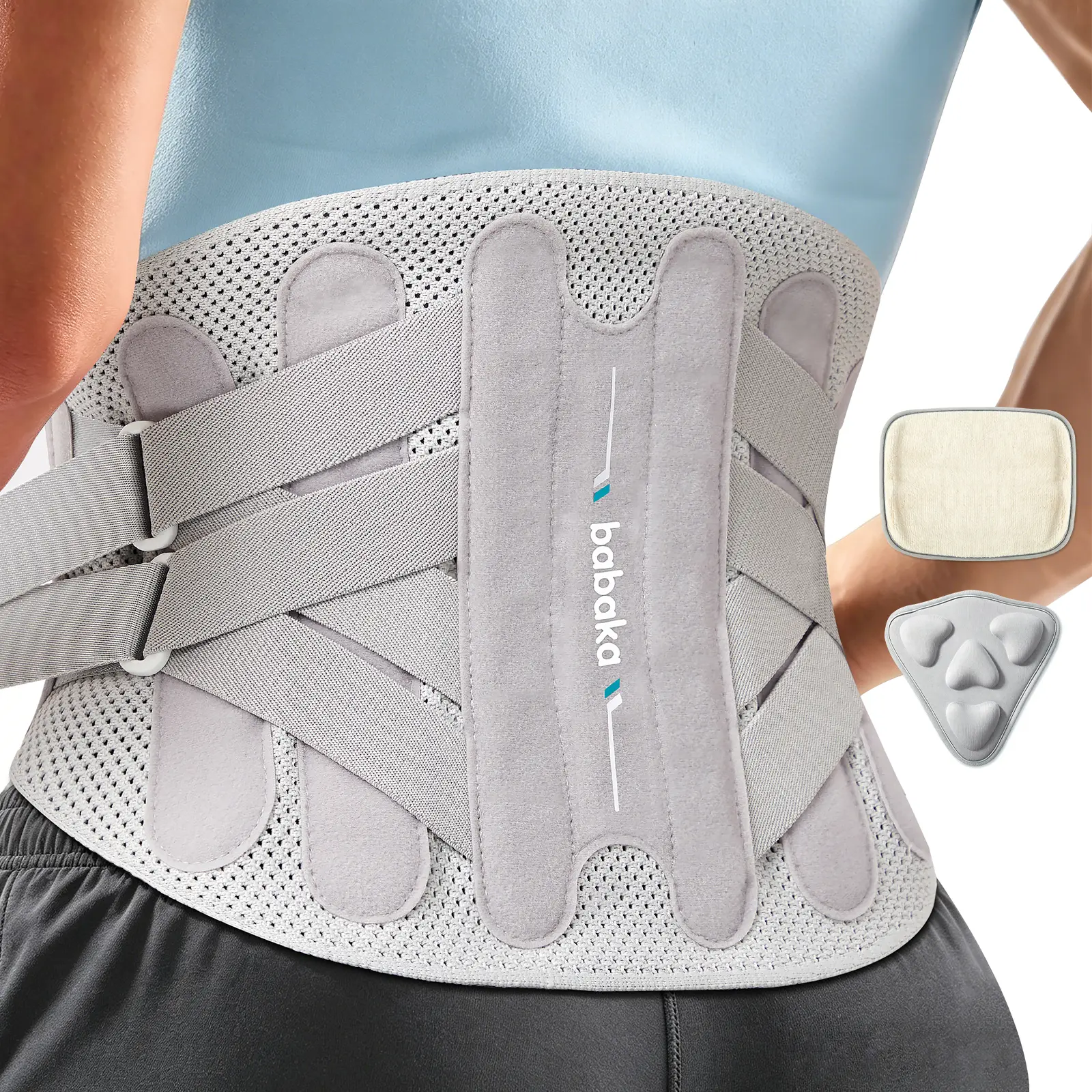 Cofoe&Babaka Lower Back Brace for Men Women | 4 Metal Stays + 2 Spring Stays, 2 Interchangeable Lumbar Pads, Breathable Adjustable Lumbar Support Belt for Work Lifting, Herniated Disc & Sciatica Support