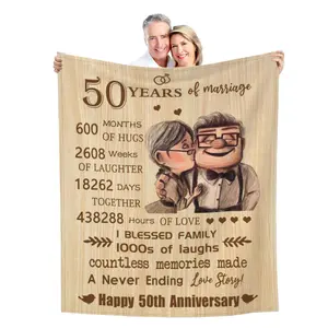 50th Anniversary Blanket Gifts, Mother's Day Gift,Golden 50th Wedding Anniversary Couple Gifts for Husband, Wife, Dad, Mom, Grandpa, Grandma, Grandparents, 50 Years of Marriage Gift Blanket 60"X 50"