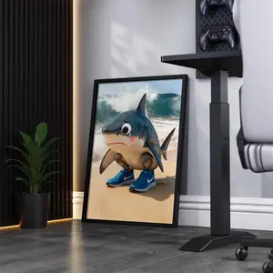 Tralalero Tralala Funny Wall Art Shark In Beach  Poster Canvas Print Wall Decor For Man'S Cave Decor Bedroom Living Room Shoes Decoration Artwork Vibrant Cartoon Design