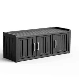 3 Doors Shoe Bench, Waterproof & UV-Resistant, Resin Shoe Cabinet Indoor & Outdoor Use, Entryway Bench with Adjustable Shelves & Hidden Storage Space for Bedroom, Hallway