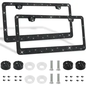 2 Pack Bling License Plate Frames  Sparkly License Plate Frame for Women Durable Black Bling  Accessories