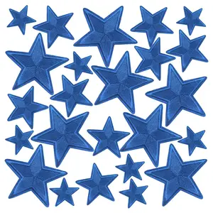 24-Piece Fully Stitched Royal Blue Star Embroidery Patches, Heat Seal Iron-On Sewing Accessories for Clothing Repair, Denim Jackets, T-Shirts