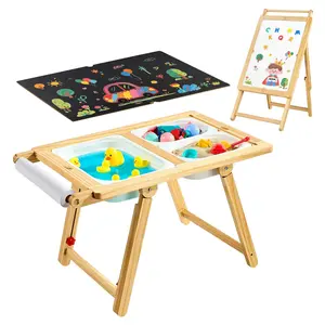 VEVOR Sensory Table for Toddlers, Wooden Kids Activity Table and Art Easel with Reversible Double-Sided Board, Storage Bins, for Boys and Girls Playing Sand and Water, Drawing, Studying, Dining