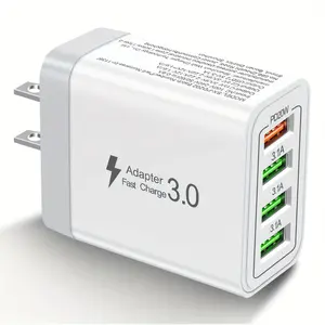 33W Multi-Port Charge Block, 4-in-1 USB Adapter Power Supply, Supports QC3.0 Fast Charging, 4-Port Multi-Functional Travel Charger Adapter Wall US Plug, Suitable for iPhone 17 16 15 , iPad Pro Max Air, Android device, Small electrical appliance