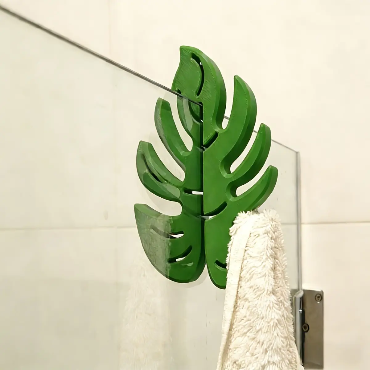 INS Monstera Leaf Bathroom Hanger Hook No-Drill Adhesive Bathroom Hooks For Towels Towel Hooks Glass Door Hook Wall Hook Towel Robe Holder Heavy Duty Waterproof Damage-Free Storage Hook Bathroom Accessory Bathroom Organizing Accessories