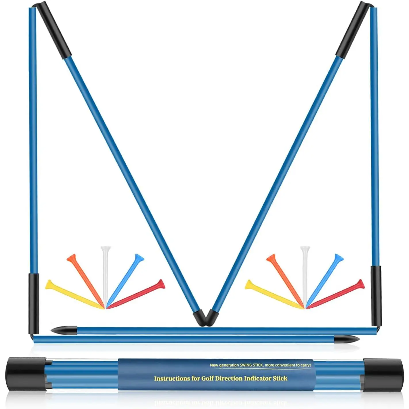Golf Alignment Sticks 2 Pack, 48?Collapsible Practice Rods for Aiming/Putting, Golf  Aid for Swing Trainer with Clear Tube Case, Foldable  Rods with 10 Golf Tees