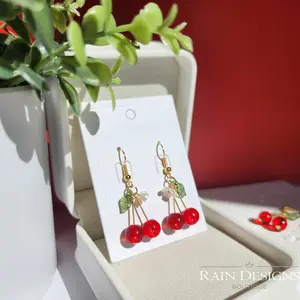 Sweet Cherry Fruit Earrings, Handmade Cherry Glass Dangle Earrings, Handmade 14K gold plated food earrings