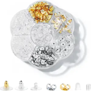 Nkwuire 7 Styles 500PCS Earring Backs for Studs, Clear Plastic Hypoallergenic Metal Rubber Silicone Earring Backs Bullet Clutch Stoppers Replacement Kits for Fish Hook Earring Studs Hoops