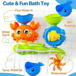 Cute Crab Bath Toy with Suction Cup, Rotating Function, Interactive Water Wheel, Stackable Spray Cups, Gift Bathtub Toy, Abs Material, Multiple Colors, Sensory