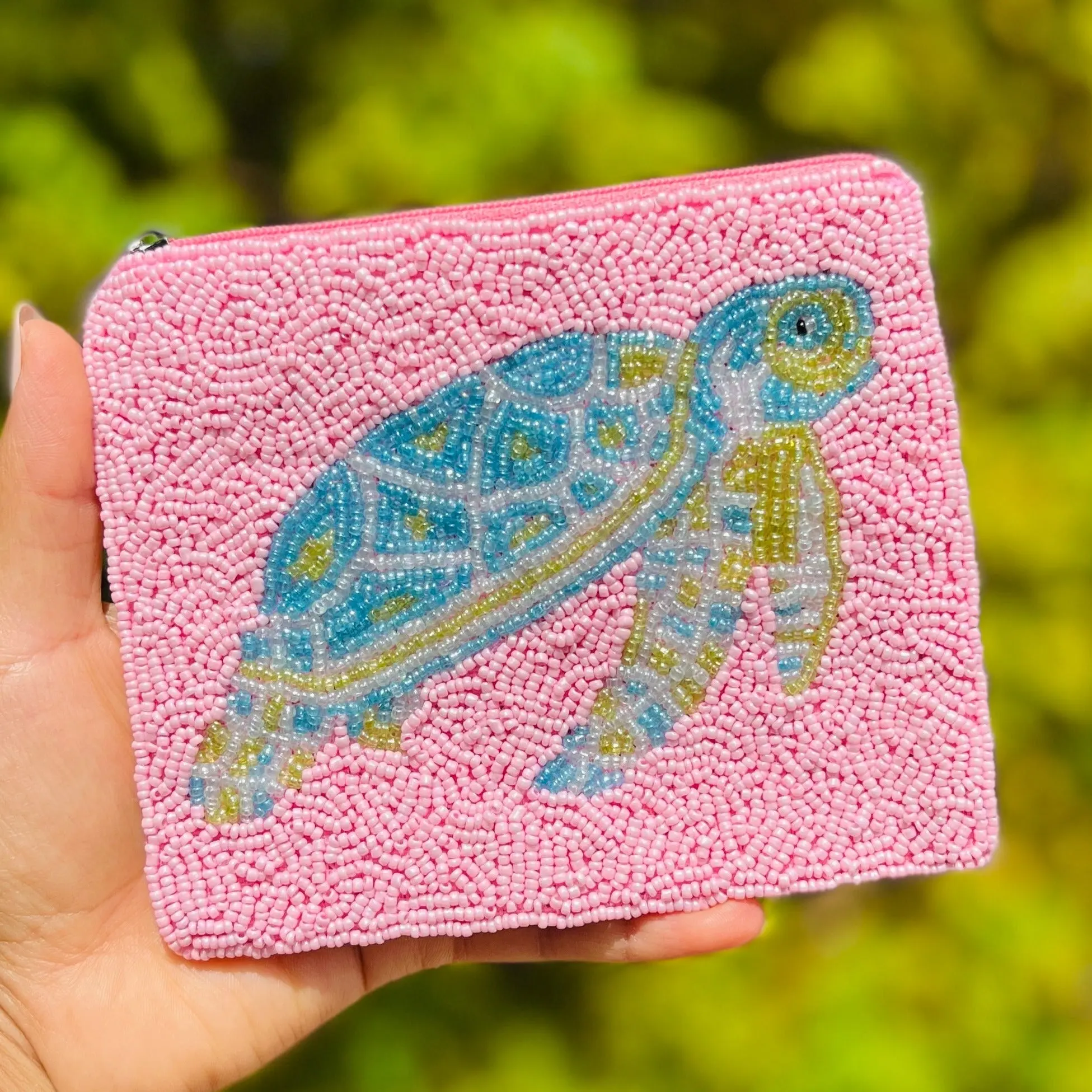 Women's Sea Turtle Embedded Beads Clutch & Wristlet - Beaded Coin Pouch, Coin Pocket, Stylish Wallet, Small Wallet Pouch