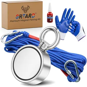 700lbs Capacity Double-Sided Neodymium Magnet Fishing Kit - 2.36'' Rare Earth Magnet with Eyebolt for River, Lake, and Beach Retrieval - Heavy Duty