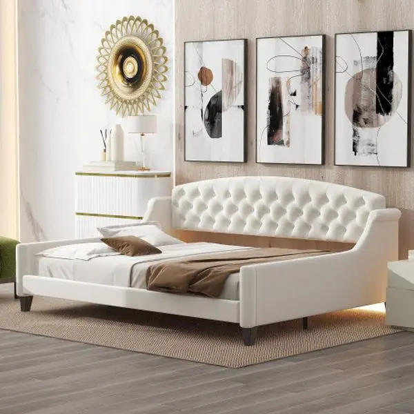 [Bellemave]Modern Luxury Tufted Button Daybed,Twin/Full,Beige