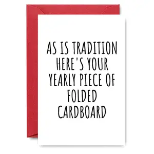 Savage Yearly Christmas Cardboard - "AS IS TRADITION..." Handwritten Snark Custom Message Card | Minimalist White Design, Suitable for Sarcastic Family Christmas, Dark Humor Gifts