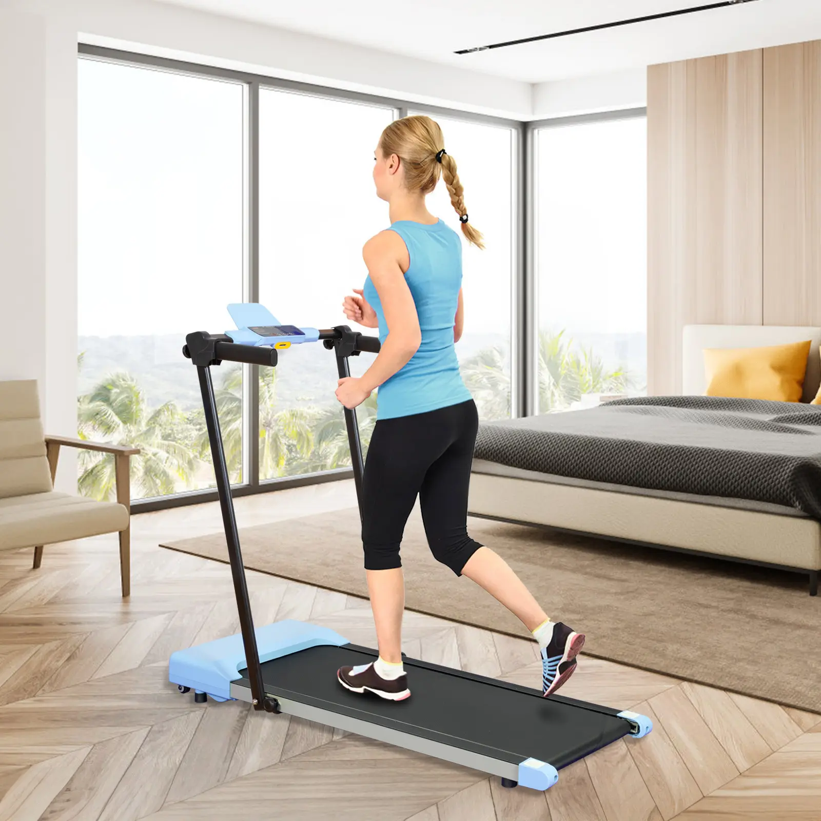 Fahuac Portable Walkable Foldable Treadmill - Iron Frame, 5-Layer Cushioning Belt, 2-Second Fold, No Installation, 7.6MPH Speed, 300lbs Max Capacity, 40x15.8in Belt Area, LED Display, Under Desk Home Gym Tool, Portable Treadmill, Walkable Treadmill