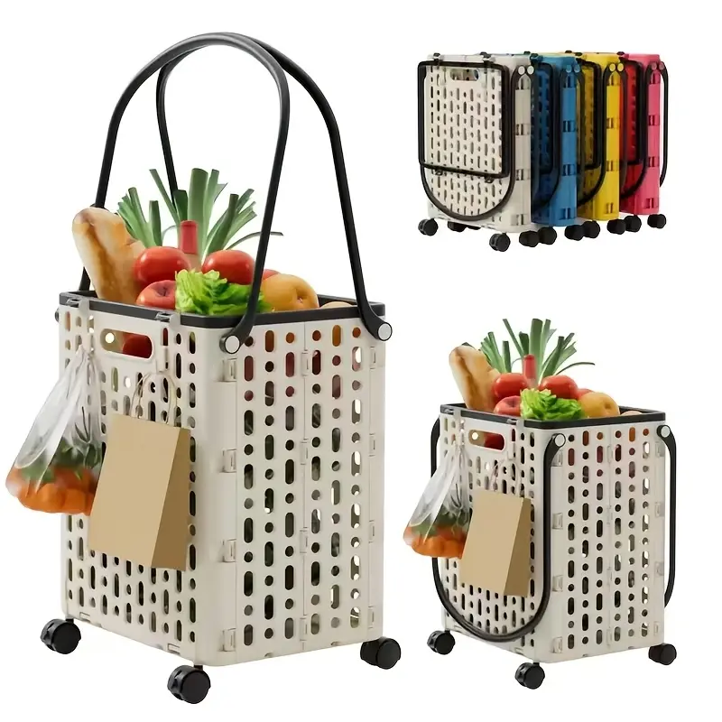 Heavy-Duty ABS Foldable Hand Cart with Wheels - Home Supplies Transport Aid, Collapsible Fold Design, Outdoor Ready Storage Trolley for Grocery Shopping & Beach Outings, Easy Transport & Space-Saving Organizing