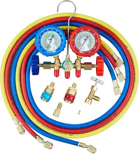 Orion Motor Tech AC Manifold Gauge Set for R12 R22 R502 R134a Refrigerant, 3 Way Automotive AC Gauge Set with Antishock Gauges Hoses Couplers & Adapter, Puncturing Can Tap Freon Recharge Kit for HVAC Measurement Maintenance