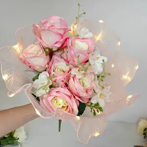 Flowers Wrapping Mesh Net with LED, 4.5 Yards for Decorative Use, Flower Bouquet Arrangements, Decorative flower Wrapping for Wedding Party Appreciation Gifts