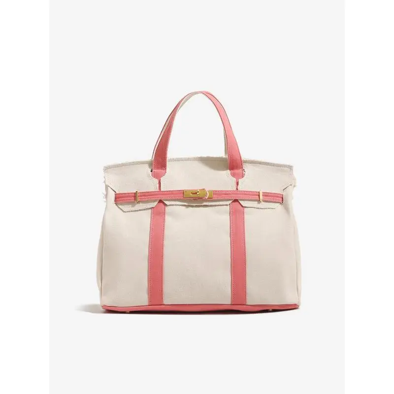 Canvas Platinum Bag for Women 2025 High-End Niche Design Color-Block Handbag Large Capacity Everyday Use Commuter-Friendly Versatile and Stylish