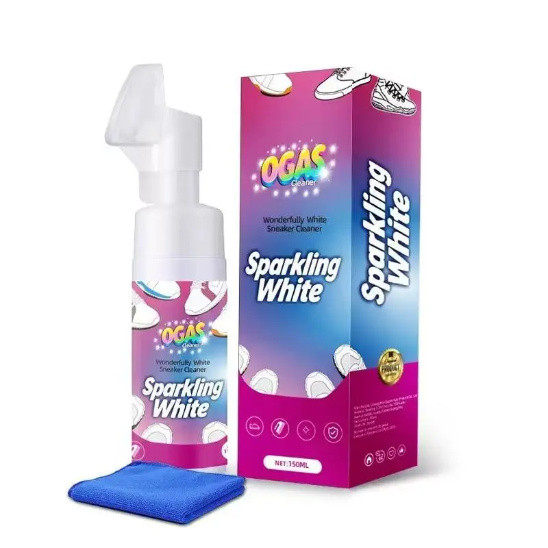 Foam Type Cleaner for Sneakers, Sneaker Stain Remover, Brush Head Design, Ideal for Sports Shoes & Dry Cleaning, Enhances Whitening Effect