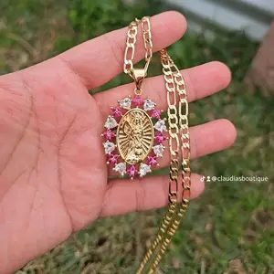 Santa muerte pink necklace pendant