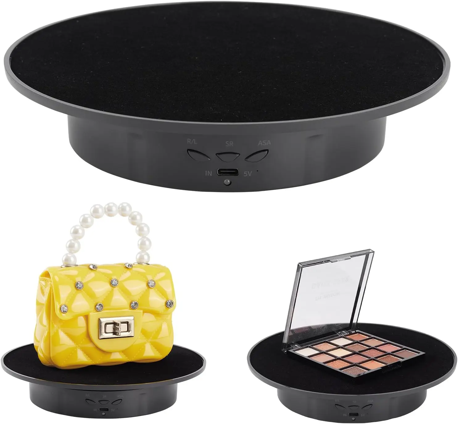 7.87in Black ABS Electric Rotatable Display Turntable Stand - Smooth 360-Degree Auto Mute Lazy Susan, Velvet Top, 17.6lbs Load for Photography, Jewelry Display (Fits 3D Models), Black Stand
