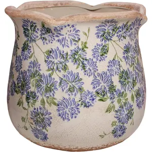 Ceramic Pots for Plants, Vintage Plant Pot with Drainage Hole, 6.11in. Planter for Indoor Plants, Crackle Glaze Finish Flower Pot, Perfect Tuscan Ceramic Planter for Gardening, Antique Blue Meadow