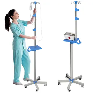 Joxpring Rolling IV Pole with Tray - Stainless Steel 4 Hooks IV Stand with Wheels Height Adjustable for Clinic Home Care