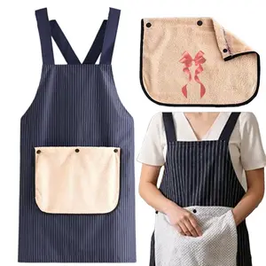Adult Apron - Lightweight Cotton Apron with Front Pocket, Cross Back Aprons, Denim Kitchen Apron for Women and Men