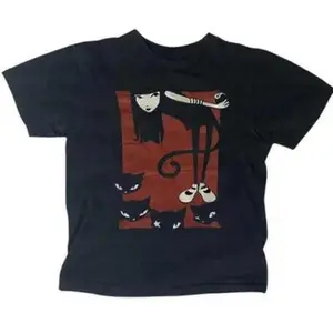 Vintage Emily Strange Cat Baby Tee, Goth Baby Tee, Gothic Emo Girl Tops, Grunge 2000s, Emo Scene 2000s Clothes Casual Graphics