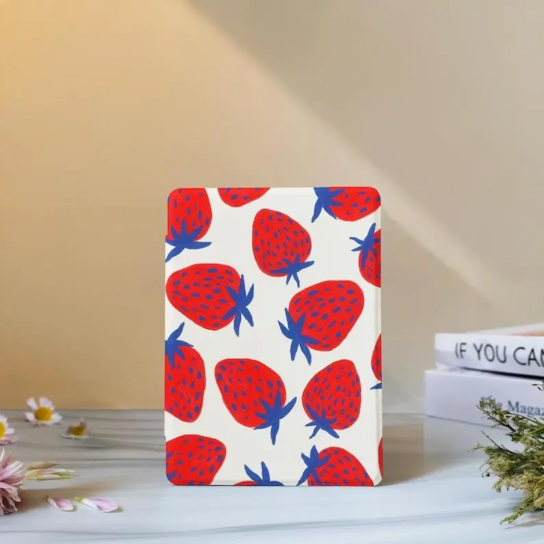 Cute Strawberries Kindle Case With Hand Strap, Cover for Paperwhite 12th 7”, Kindle 2024, Fire 7, Kobo Clara BW Gift