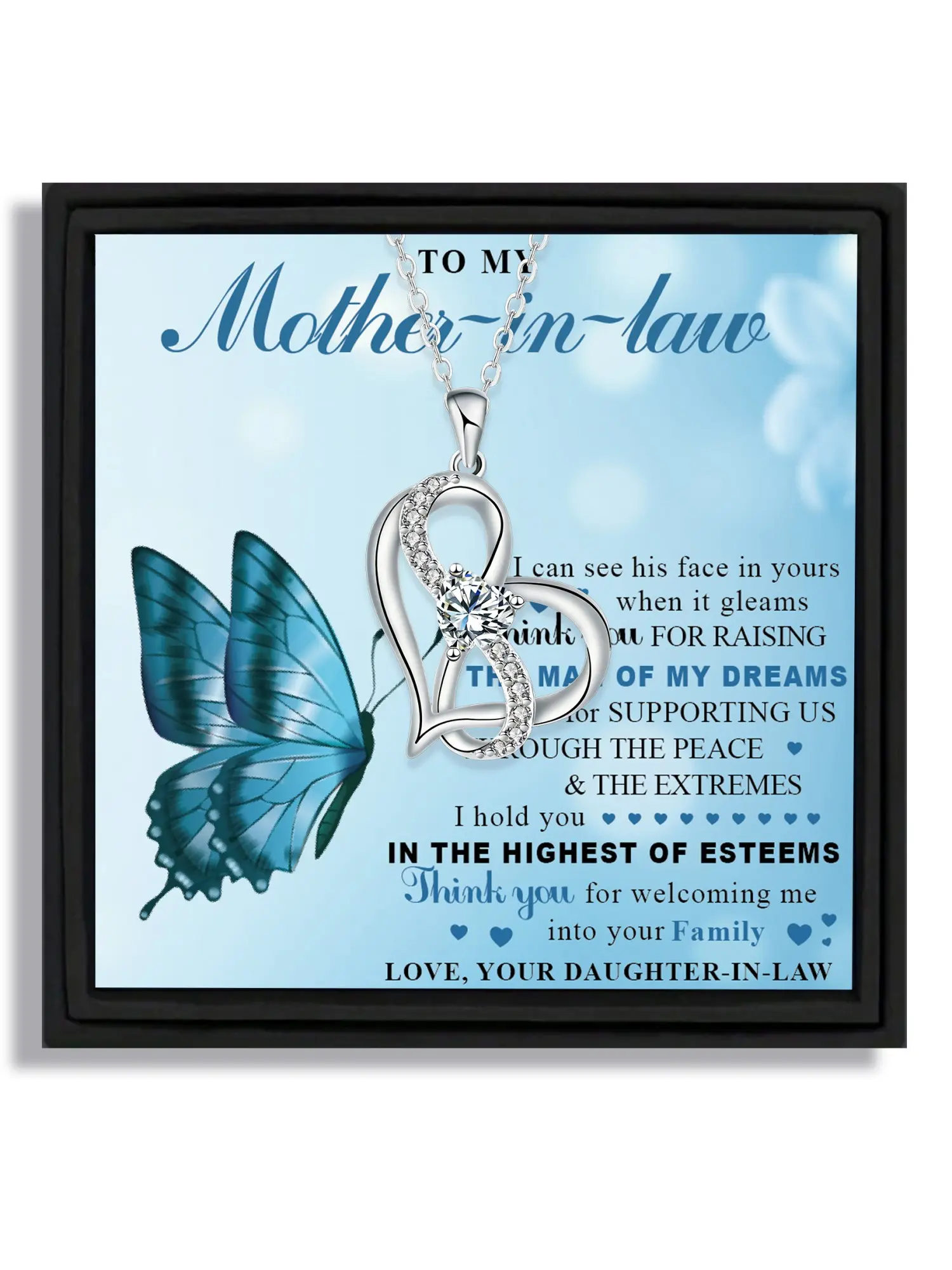 1 piece infinity heart pendant necklace gift box for Mother’s Day to mother-in-law with blessing card and box Love Heart Necklace