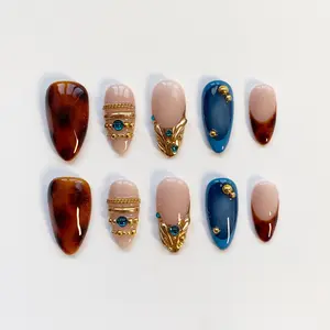 Fall Nails/Tortoise Shell nails/Tortoise Press on nails long almond nails/Leopard Nails/3D Gold Chrome Nails/Brown Nails/Birthday Nails
