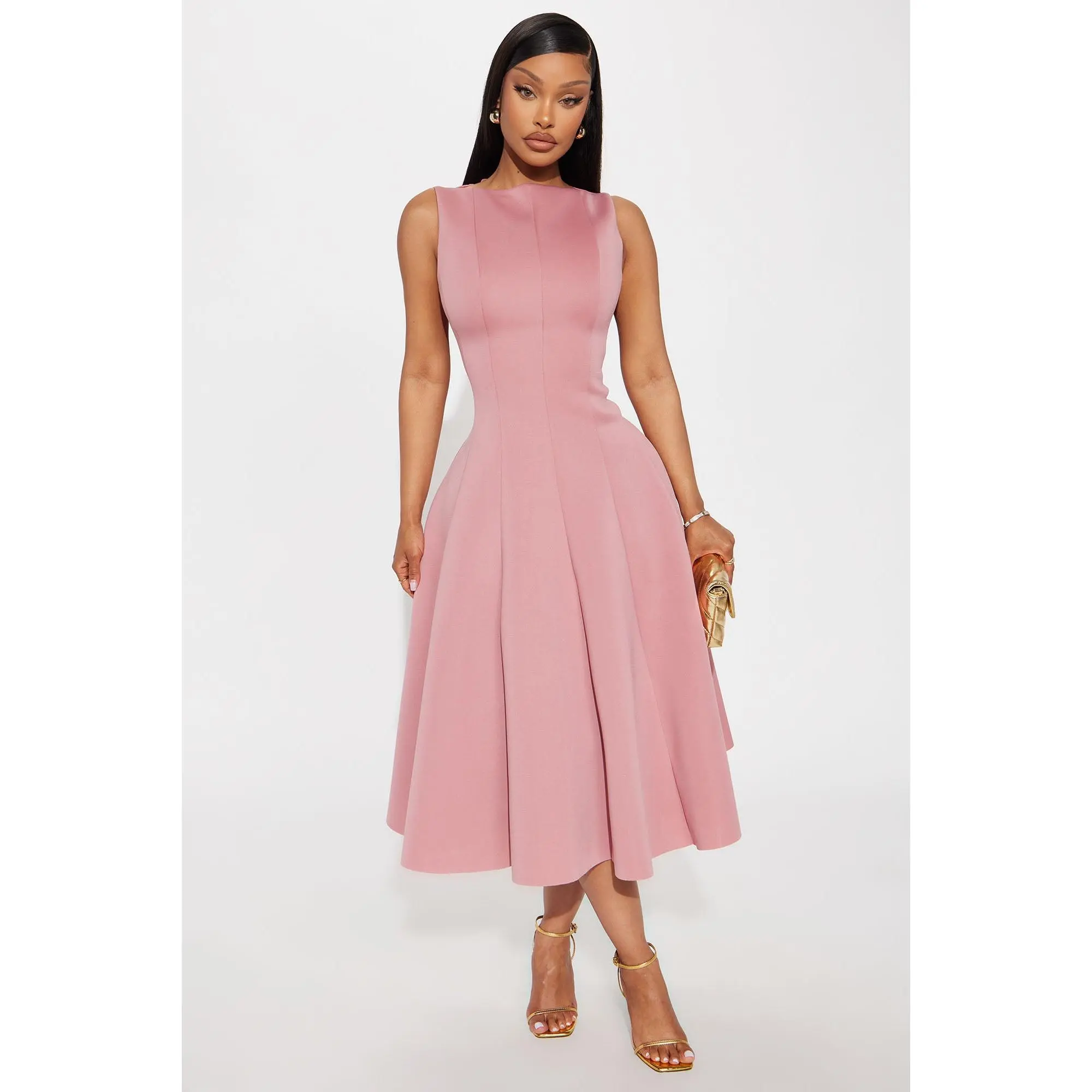 Sweet Sunday Pleated Midi Dress - Mauve