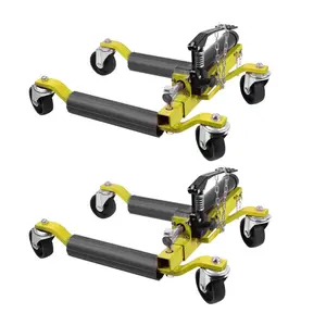 Car Wheel Dolly Jack Set of 2, 1500 LBS Capacity Hydraulic Car Dolly, Heavy Duty Rollers with Foot Pedal for Truck RV Trailer, Yellow