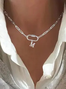 Women's Letter Pendant Necklace, Initial Letter Necklace, Initial Necklace Jewelry, Classic Silver Color Stainless Steel Chain, Non Tarnish, Casual Style, All Seasons Wear, No Choking Hazard